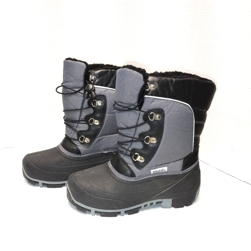 Kids Winter Snow Boots Black & Gray Insulated Waterproof Size 8